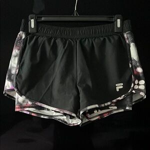 Fila Women's Black Shorts with Purple Accents (+Attached Biker Shorts)